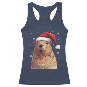 Capybara Christmas Racerback Tank Top Funny Santa Capy Meme Xmas Vibe TS02 Navy Print Your Wear