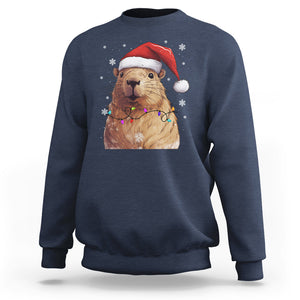 Capybara Christmas Sweatshirt Funny Santa Capy Meme Xmas Vibe TS02 Navy Printyourwear