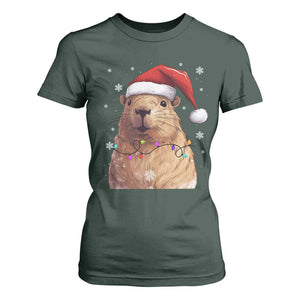Capybara Christmas T Shirt For Women Funny Santa Capy Meme Xmas Vibe TS02 Dark Forest Green Print Your Wear