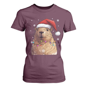 Capybara Christmas T Shirt For Women Funny Santa Capy Meme Xmas Vibe TS02 Maroon Print Your Wear
