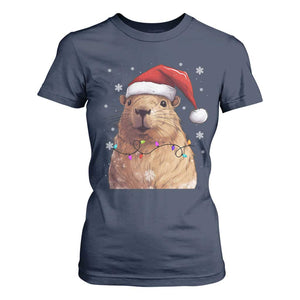 Capybara Christmas T Shirt For Women Funny Santa Capy Meme Xmas Vibe TS02 Navy Print Your Wear