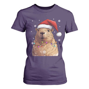Capybara Christmas T Shirt For Women Funny Santa Capy Meme Xmas Vibe TS02 Purple Print Your Wear