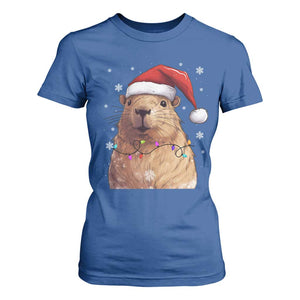 Capybara Christmas T Shirt For Women Funny Santa Capy Meme Xmas Vibe TS02 Royal Blue Print Your Wear