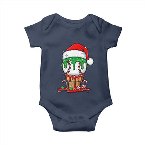 Cute Baseball Christmas Icecream Dripping Baby Onesie Holiday Ice Cream Cone with Santa Hat TS02 Navy Print Your Wear