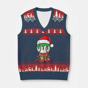Cute Baseball Xmas Icecream Dripping V-Neck Knit Sweater Vest Holiday Ice Cream Cone with Santa Hat TS02 Navy Red Print Your Wear
