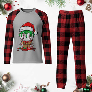 Cute Baseball Christmas Icecream Dripping Plaid Pajama Set Holiday Ice Cream Cone with Santa Hat TS02 Buffalo Plaid Print Your Wear