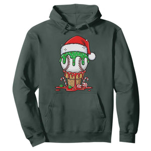 Cute Baseball Christmas Icecream Dripping Hoodie Holiday Ice Cream Cone with Santa Hat TS02 Dark Forest Green Print Your Wear