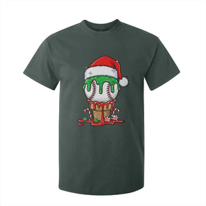 Cute Baseball Christmas Icecream Dripping T Shirt For Kid Holiday Ice Cream Cone with Santa Hat TS02 Dark Forest Green Print Your Wear