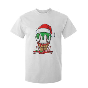 Cute Baseball Christmas Icecream Dripping T Shirt For Kid Holiday Ice Cream Cone with Santa Hat TS02 White Print Your Wear