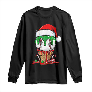 Cute Baseball Christmas Icecream Dripping Long Sleeve Shirt Holiday Ice Cream Cone with Santa Hat TS02 Black Print Your Wear