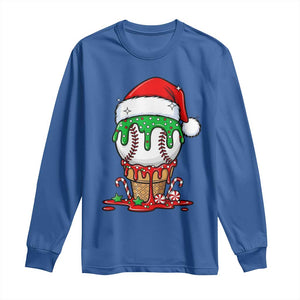 Cute Baseball Christmas Icecream Dripping Long Sleeve Shirt Holiday Ice Cream Cone with Santa Hat TS02 Royal Blue Print Your Wear