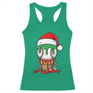 Cute Baseball Christmas Icecream Dripping Racerback Tank Top Holiday Ice Cream Cone with Santa Hat TS02 Irish Green Print Your Wear