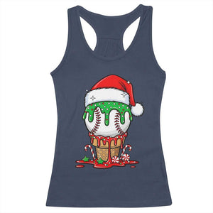 Cute Baseball Christmas Icecream Dripping Racerback Tank Top Holiday Ice Cream Cone with Santa Hat TS02 Navy Print Your Wear
