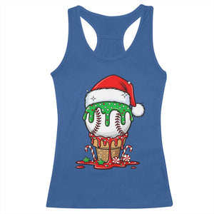 Cute Baseball Christmas Icecream Dripping Racerback Tank Top Holiday Ice Cream Cone with Santa Hat TS02 Royal Blue Print Your Wear