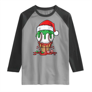 Cute Baseball Christmas Icecream Dripping Raglan Shirt Holiday Ice Cream Cone with Santa Hat TS02 Sport Gray Black Print Your Wear