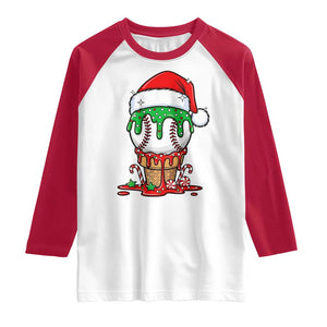 Cute Baseball Christmas Icecream Dripping Raglan Shirt Holiday Ice Cream Cone with Santa Hat TS02 White Red Print Your Wear
