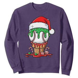 Cute Baseball Christmas Icecream Dripping Sweatshirt Holiday Ice Cream Cone with Santa Hat TS02 Purple Print Your Wear