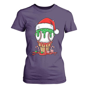 Cute Baseball Christmas Icecream Dripping T Shirt For Women Holiday Ice Cream Cone with Santa Hat TS02 Purple Print Your Wear