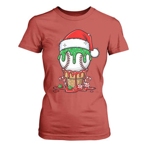 Cute Baseball Christmas Icecream Dripping T Shirt For Women Holiday Ice Cream Cone with Santa Hat TS02 Red Print Your Wear