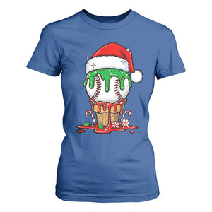 Cute Baseball Christmas Icecream Dripping T Shirt For Women Holiday Ice Cream Cone with Santa Hat TS02 Royal Blue Print Your Wear