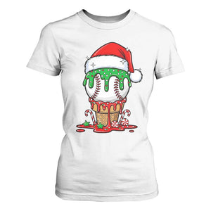 Cute Baseball Christmas Icecream Dripping T Shirt For Women Holiday Ice Cream Cone with Santa Hat TS02 White Print Your Wear