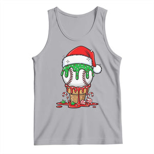 Cute Baseball Christmas Icecream Dripping Tank Top Holiday Ice Cream Cone with Santa Hat TS02 Athletic Heather Print Your Wear