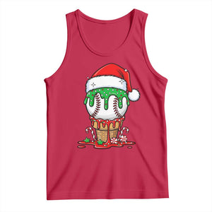 Cute Baseball Christmas Icecream Dripping Tank Top Holiday Ice Cream Cone with Santa Hat TS02 Red Print Your Wear