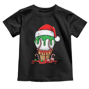 Cute Baseball Christmas Icecream Dripping Toddler T Shirt Holiday Ice Cream Cone with Santa Hat TS02 Black Print Your Wear