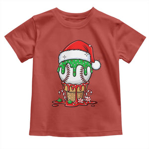 Cute Baseball Christmas Icecream Dripping Toddler T Shirt Holiday Ice Cream Cone with Santa Hat TS02 Red Print Your Wear