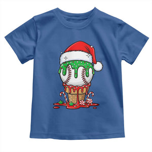 Cute Baseball Christmas Icecream Dripping Toddler T Shirt Holiday Ice Cream Cone with Santa Hat TS02 Royal Blue Print Your Wear