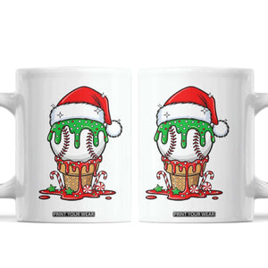 Cute Baseball Christmas Icecream Dripping Coffee Mug Holiday Ice Cream Cone with Santa Hat TS02 White Print Your Wear