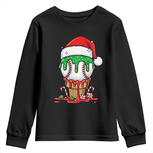 Cute Baseball Christmas Icecream Dripping Youth Sweatshirt Holiday Ice Cream Cone with Santa Hat TS02 Black Print Your Wear