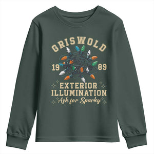 Griswold Christmas Lights Youth Sweatshirt Exterior Illumination Ask for Sparky Funny Holiday TS02 Dark Forest Green Print Your Wear