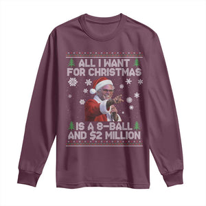 Funny Christmas Billy Meme Long Sleeve Shirt A 8 Ball and 2 Million Dollars Baby Uncle in Santa Suit TS02 Maroon Print Your Wear