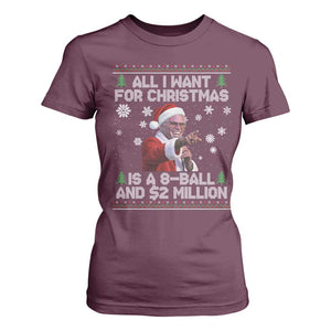 Funny Christmas Billy Meme T Shirt For Women A 8 Ball and 2 Million Dollars Baby Uncle in Santa Suit TS02 Maroon Print Your Wear