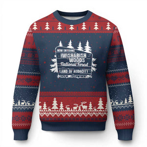 Iwishabish Woods National Forest Ugly Christmas Sweater Funny Land of Audacity Meme Sassy Humor TS02 Navy Red Print Your Wear