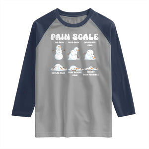 Funny Snowman Pain Scale Christmas Raglan Shirt Melting Snowman Holiday Humor TS02 Sport Gray Navy Print Your Wear