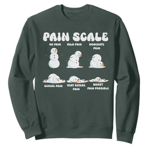 Funny Snowman Pain Scale Christmas Sweatshirt Melting Snowman Holiday Humor TS02 Dark Forest Green Print Your Wear