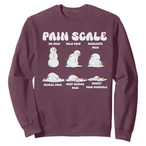 Funny Snowman Pain Scale Christmas Sweatshirt Melting Snowman Holiday Humor TS02 Maroon Print Your Wear