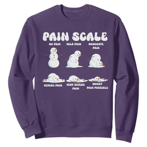 Funny Snowman Pain Scale Christmas Sweatshirt Melting Snowman Holiday Humor TS02 Purple Print Your Wear