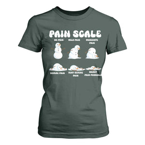 Funny Snowman Pain Scale Christmas T Shirt For Women Melting Snowman Holiday Humor TS02 Dark Forest Green Print Your Wear