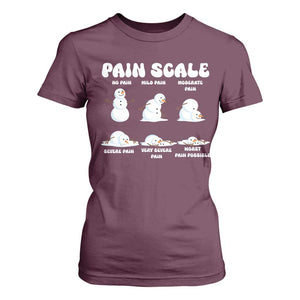 Funny Snowman Pain Scale Christmas T Shirt For Women Melting Snowman Holiday Humor TS02 Maroon Print Your Wear