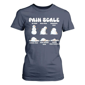 Funny Snowman Pain Scale Christmas T Shirt For Women Melting Snowman Holiday Humor TS02 Navy Print Your Wear