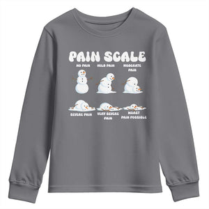 Funny Snowman Pain Scale Christmas Youth Sweatshirt Melting Snowman Holiday Humor TS02 Charcoal Print Your Wear