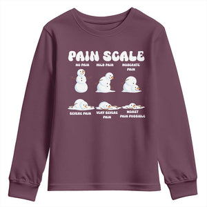 Funny Snowman Pain Scale Christmas Youth Sweatshirt Melting Snowman Holiday Humor TS02 Maroon Print Your Wear