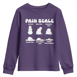 Funny Snowman Pain Scale Christmas Youth Sweatshirt Melting Snowman Holiday Humor TS02 Purple Print Your Wear