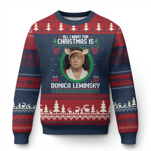All I Want for Xmas Is Donica Lewinsky Ugly Christmas Sweater Funny Holiday Trump Meme Political Roast Season TS02 Navy Red Print Your Wear