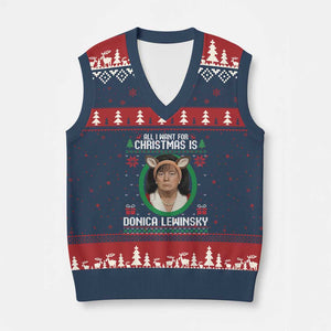 All I Want for Xmas Is Donica Lewinsky V-Neck Knit Sweater Vest Funny Holiday Trump Meme Political Roast Season TS02 Navy Red Print Your Wear