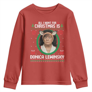 All I Want for Christmas Is Donica Lewinsky Youth Sweatshirt Funny Holiday Trump Meme Political Roast Season TS02 Red Print Your Wear