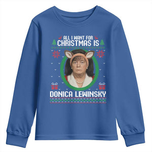 All I Want for Christmas Is Donica Lewinsky Youth Sweatshirt Funny Holiday Trump Meme Political Roast Season TS02 Royal Blue Print Your Wear